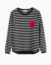 Chinti & Parker Heart Stripe Wool Jumper, Blue (NAVY), large