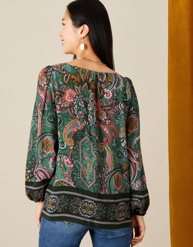 Elaina Paisley Square Neck Top, Green (GREEN), large