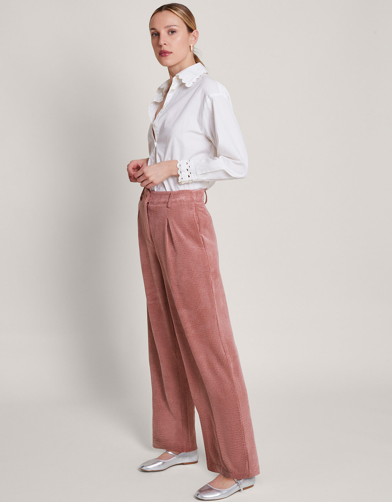 Pink wide leg corduroy trousers top