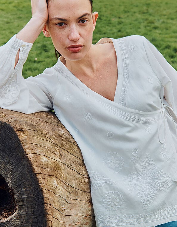 East Romana Hand-Chikankari Embroidered Top, White (WHITE), large