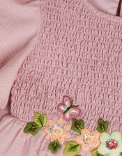 Floral Embroidered Smocked Dress, Pink (PINK), large