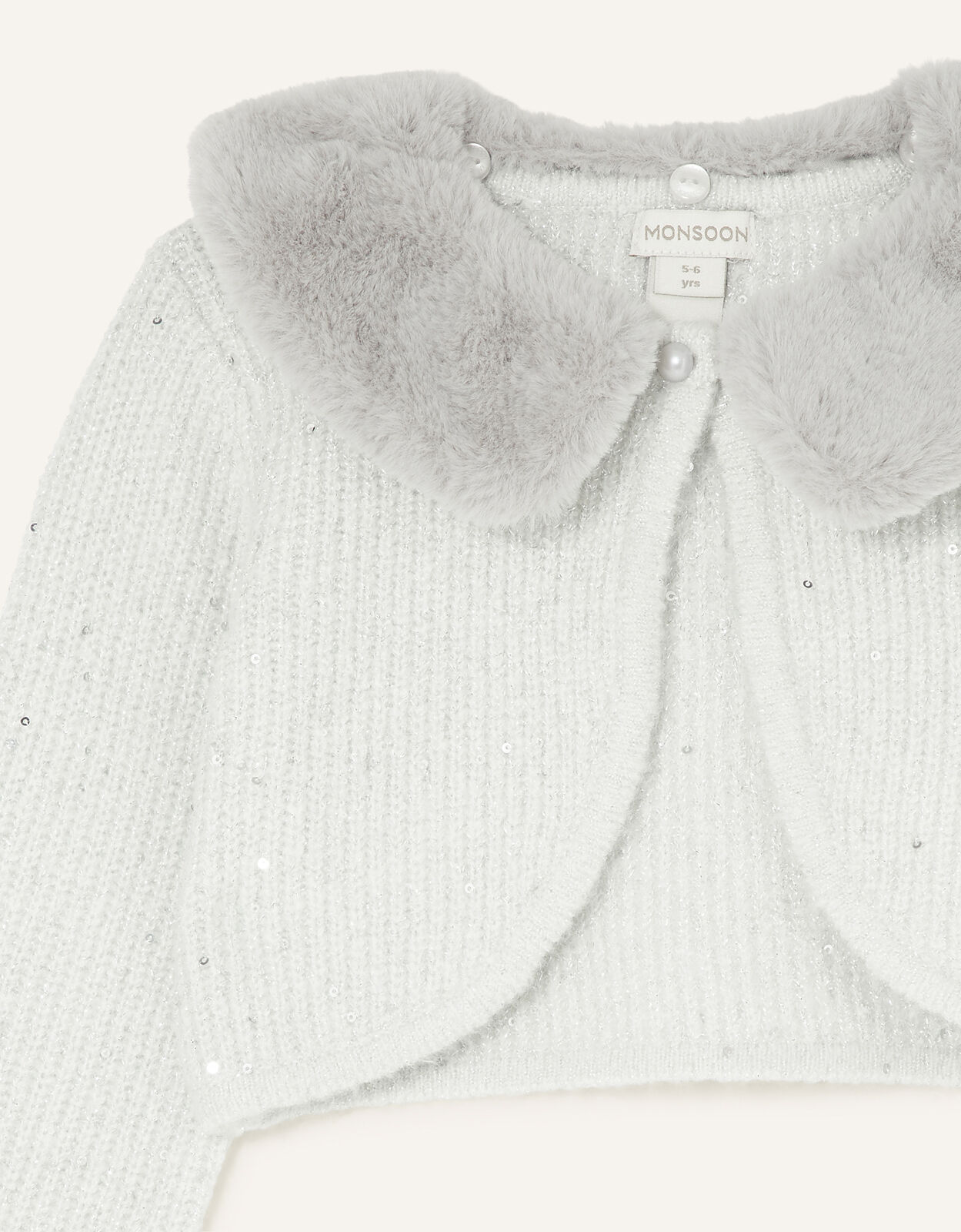 Fluffy Collar Sequin Cardigan Grey