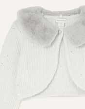 Fluffy Collar Sequin Cardigan, Grey (GREY), large