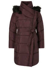 Patsy Long Padded Coat in Recycled Fabric, Brown (CHOCOLATE), large