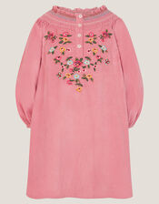 Floral Embroidered Corduroy Dress, Pink (PINK), large