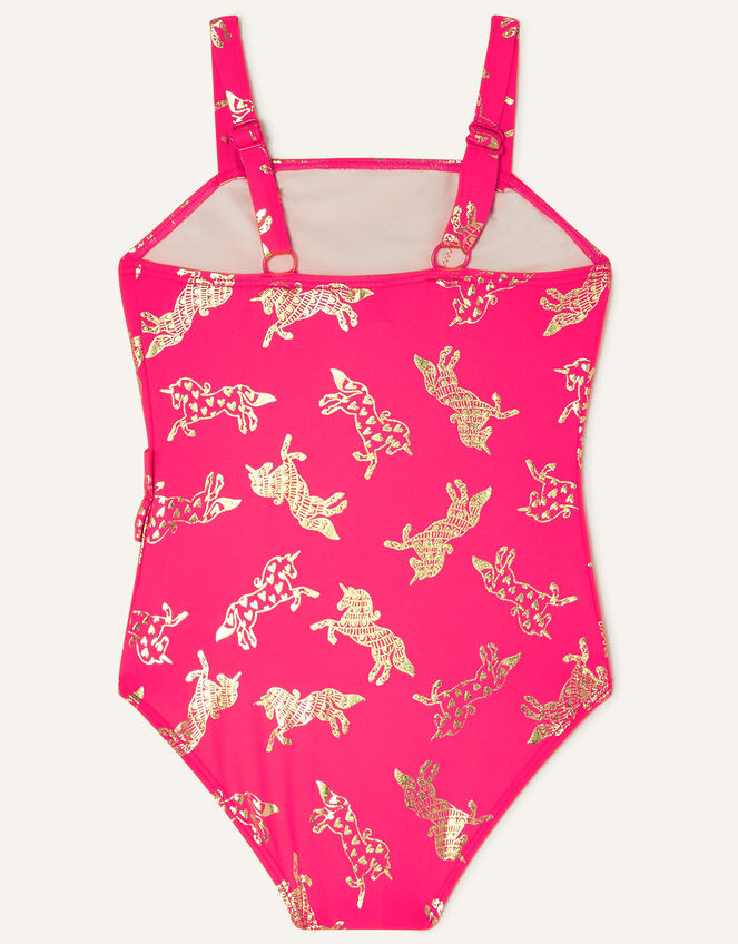 Unicorn Foil Frill Front Swimsuit , Red (RED), large
