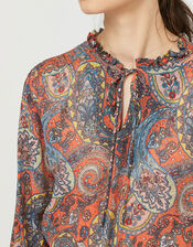 Phoenix Paisley Print Blouse, Orange (ORANGE), large
