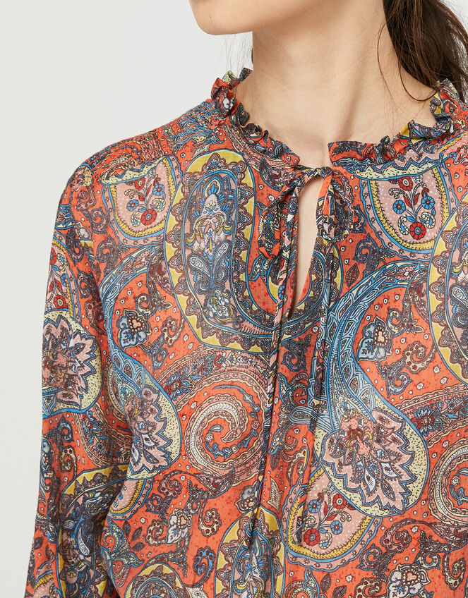 Phoenix Paisley Print Blouse, Orange (ORANGE), large