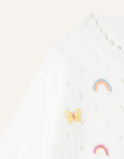 Baby Rainbow Embellished Cardigan, White (WHITE), large