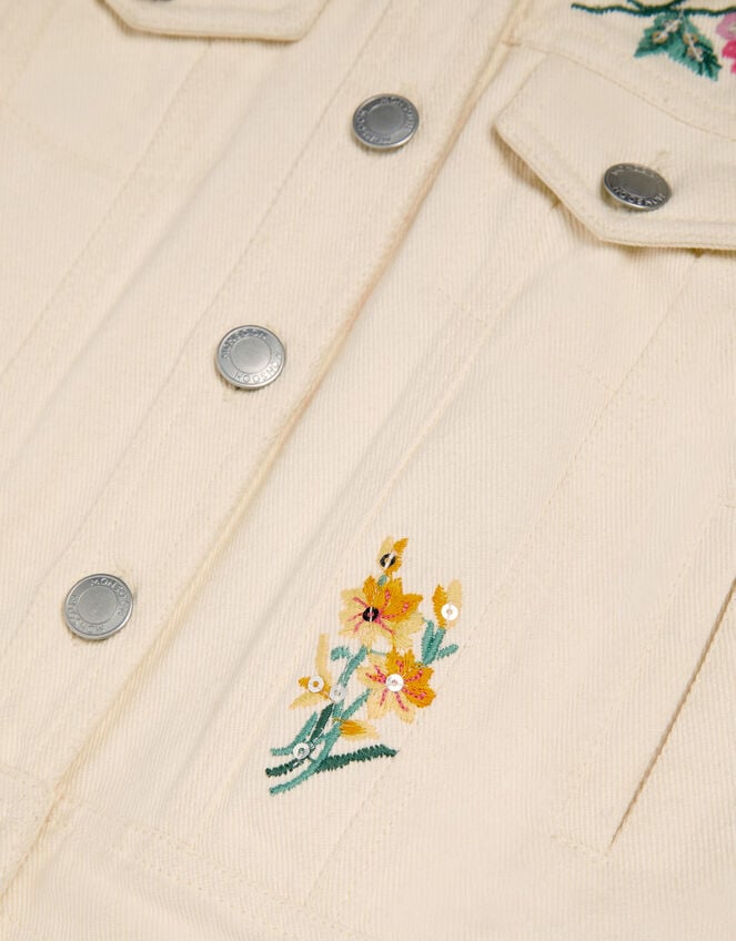 Embellished Floral Denim Jacket, Ivory (IVORY), large