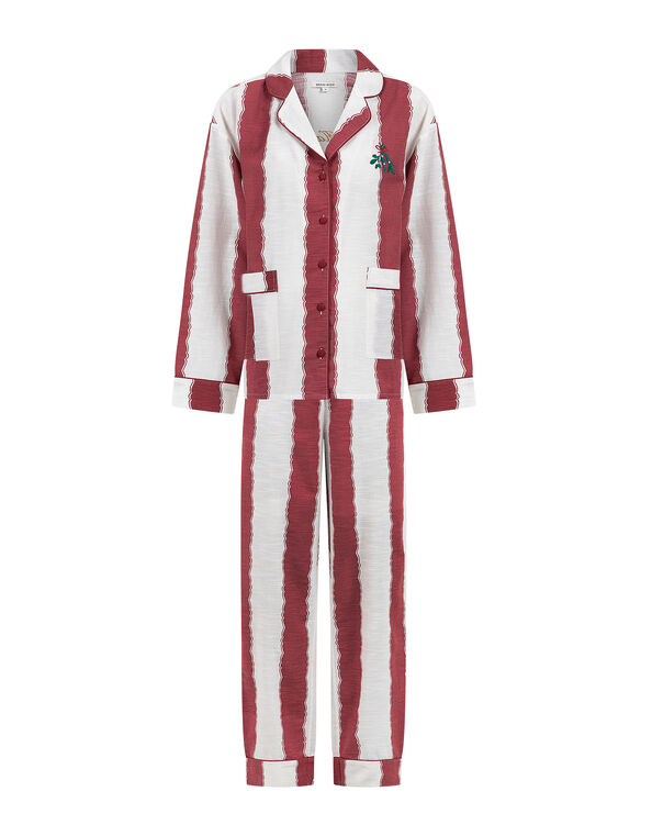 Anna + Nina Merry Hangover Stripe Long Pyjamas Set, Red (RED), large