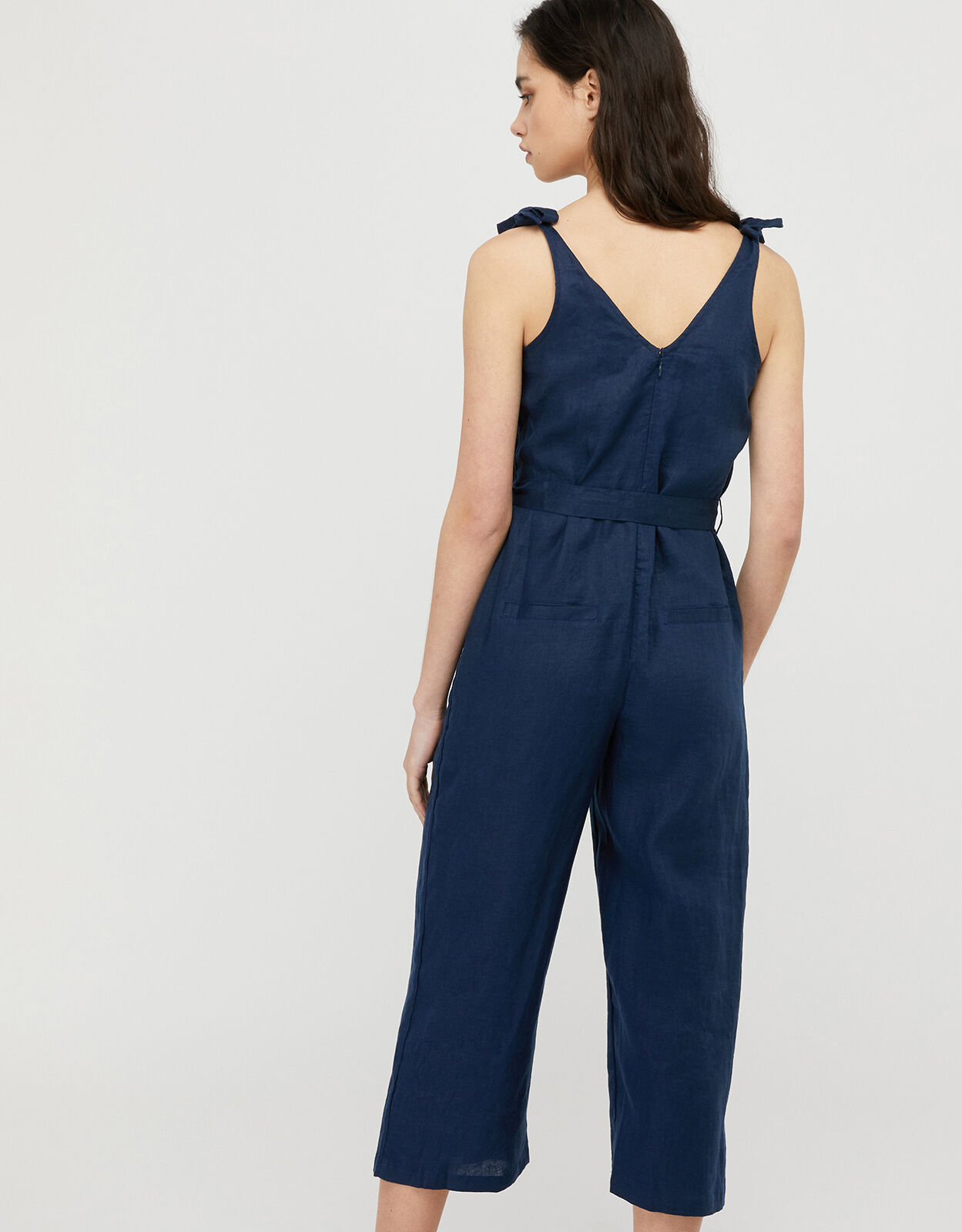 Blue linen jumpsuit Clearance