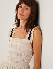 Tabitha Sleeveless Smocked Midi Dress, Ivory (IVORY), large