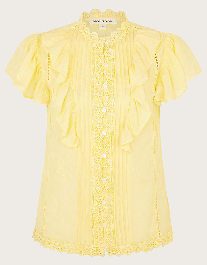 Rue Embroidered Ruffle Blouse, Yellow (LEMON), large