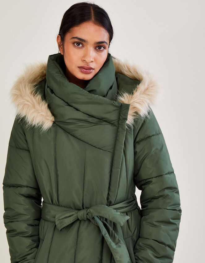 Vera Vertical Stitch Padded Coat with Recycled Polyester Green