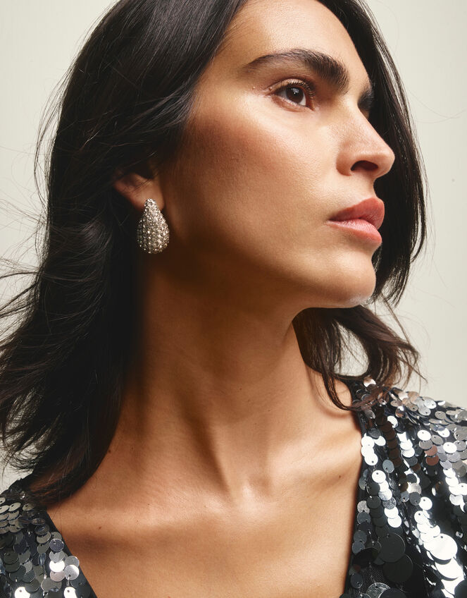 Diamante Teardrop Stud Earrings, , large