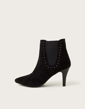 Oriana Suede Stud Heeled Boots, Black (BLACK), large