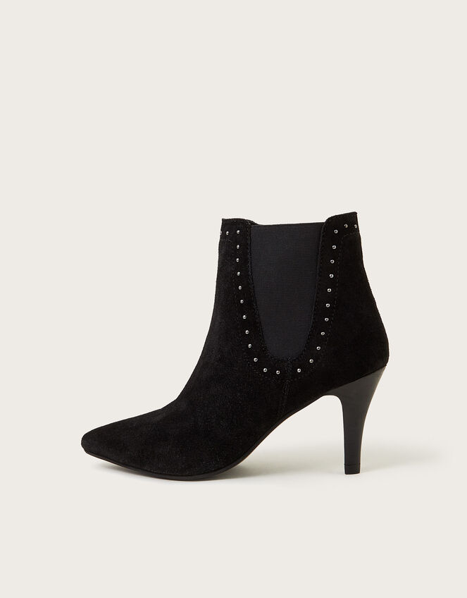 Oriana Suede Stud Heeled Boots, Black (BLACK), large