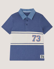 Chambray Collar Polo Short, Blue (BLUE), large