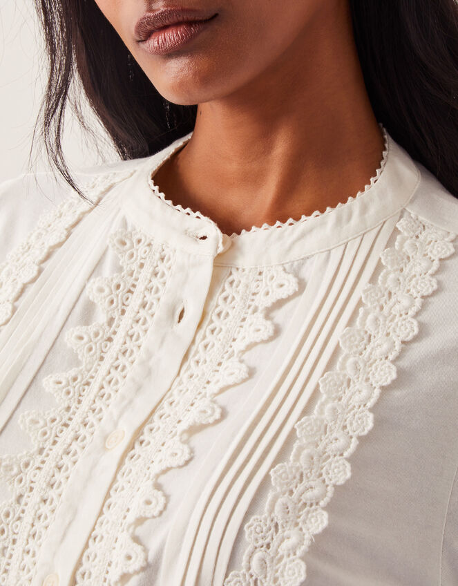 Lia Lace Puff-Sleeve Blouse, Ivory (IVORY), large