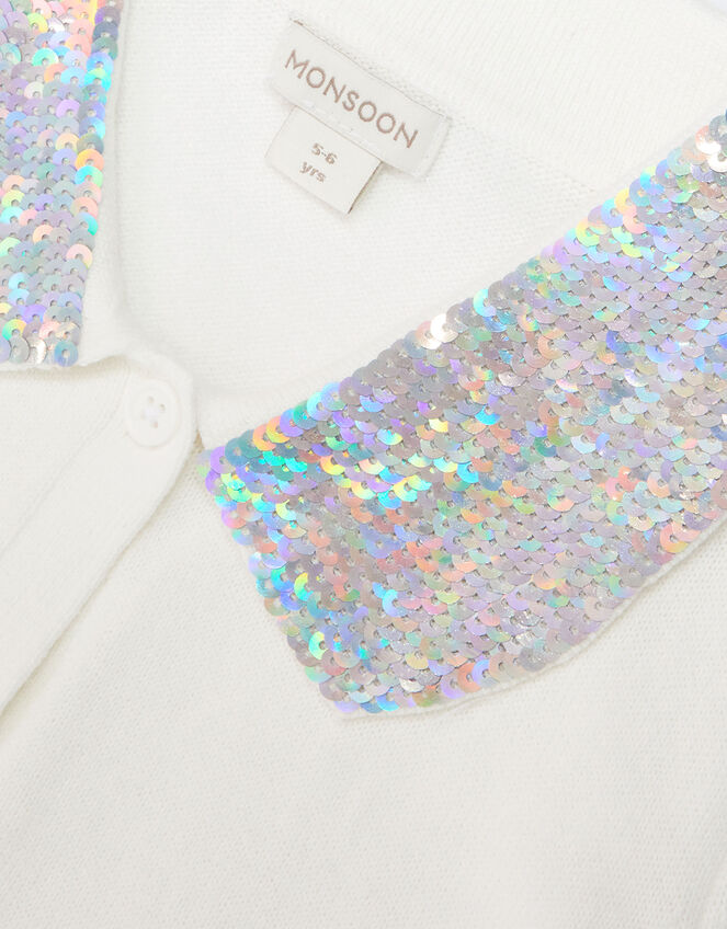 Sequin Collar Cardigan, Ivory (IVORY), large