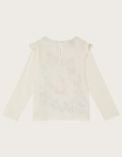 Butterfly Frill Long Sleeve T-Shirt, Ivory (IVORY), large