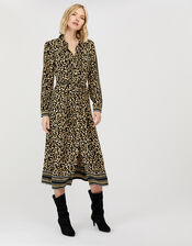 Camillia Printed Shirt Dress in Sustainable Viscose, Black (BLACK), large