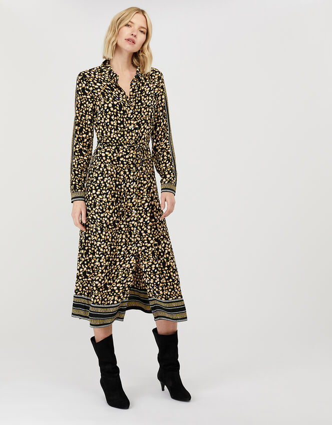 Camillia Printed Shirt Dress in Sustainable Viscose, Black (BLACK), large