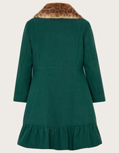Ruffle Hem Fur Collar Coat, Green (GREEN), large