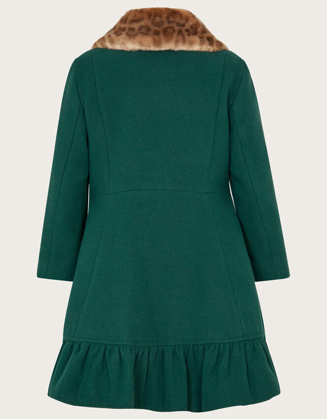 Ruffle Hem Fur Collar Coat, Green (GREEN), large