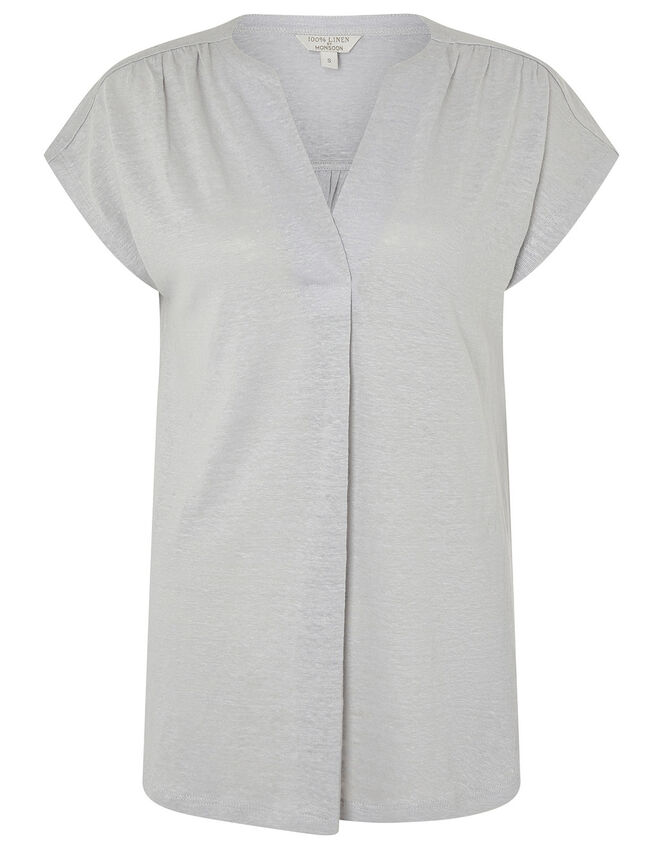 Split T-Shirt in Pure Linen Grey | Tops & T-shirts | Monsoon UK.