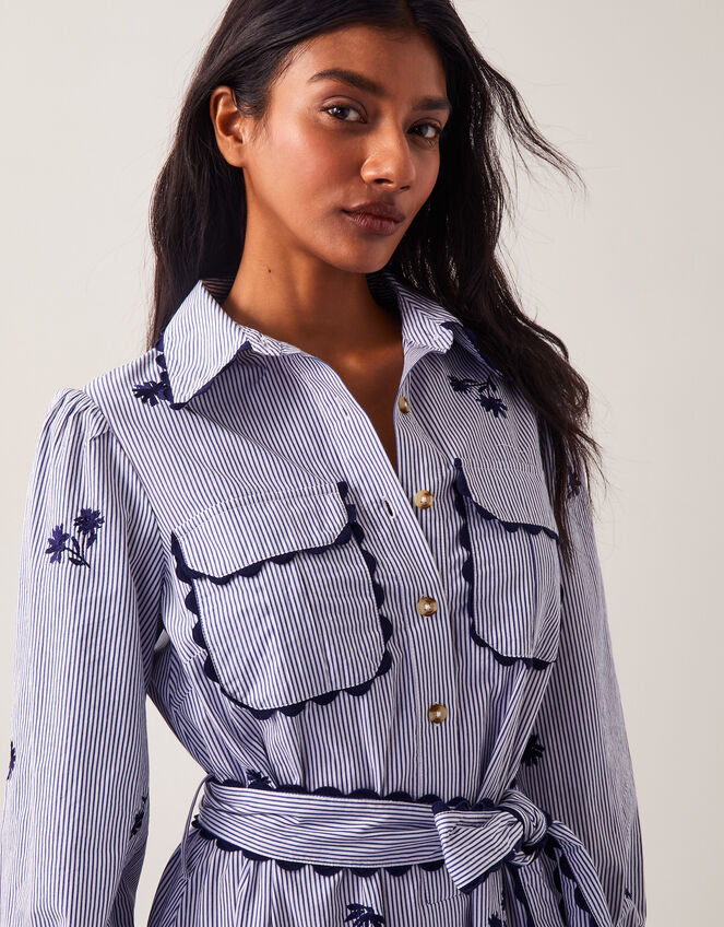 Amelia Embroidered Shirt Maxi Dress, Blue (NAVY), large