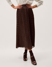 Demi Polka Dot Pleated Midi Skirt, Brown (CHOCOLATE), large
