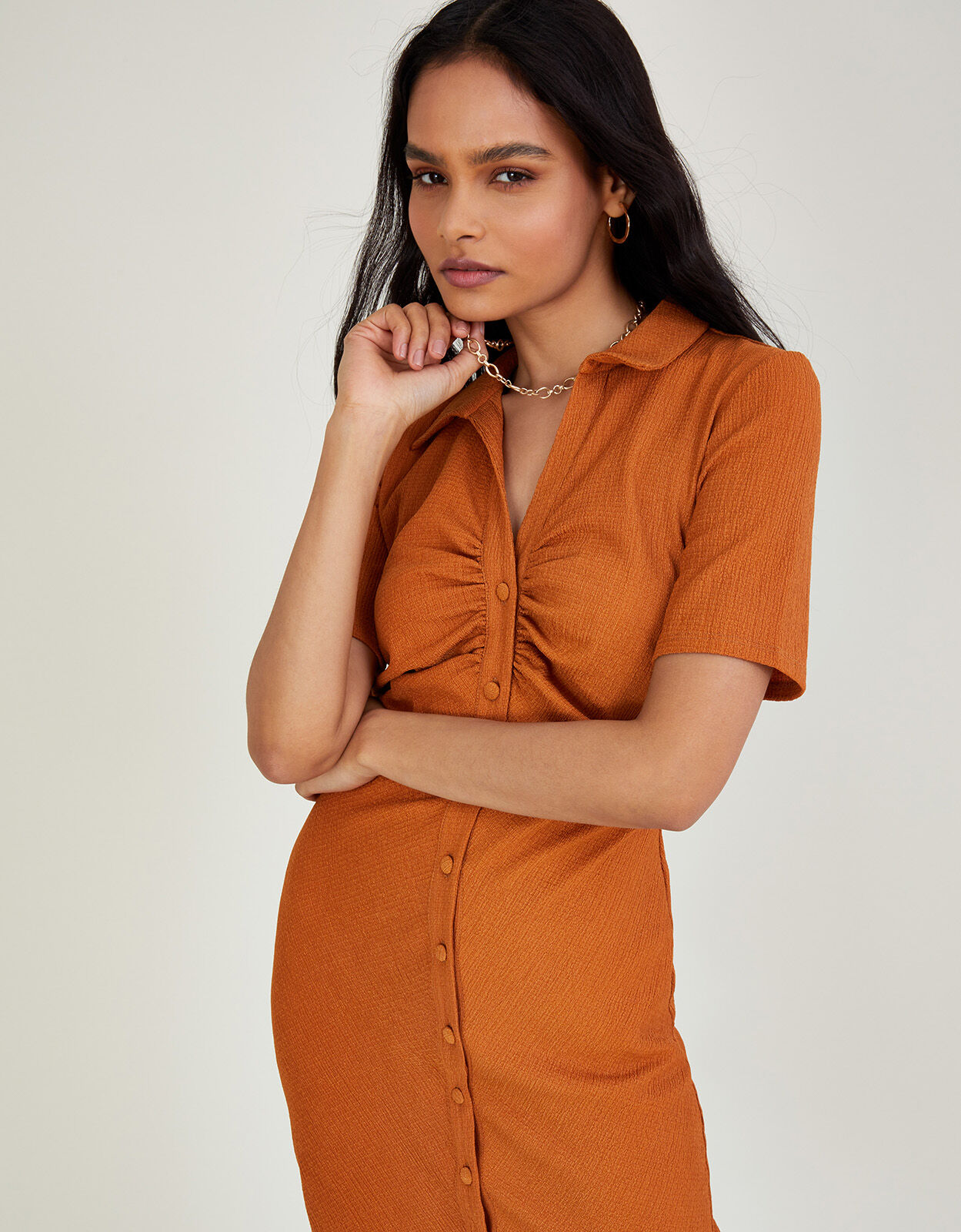Button Through Jersey Shirt Dress Orange Summer Dresses