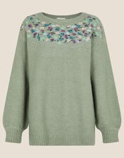 Embroidered Yoke Longline Jumper, Green (SAGE), large