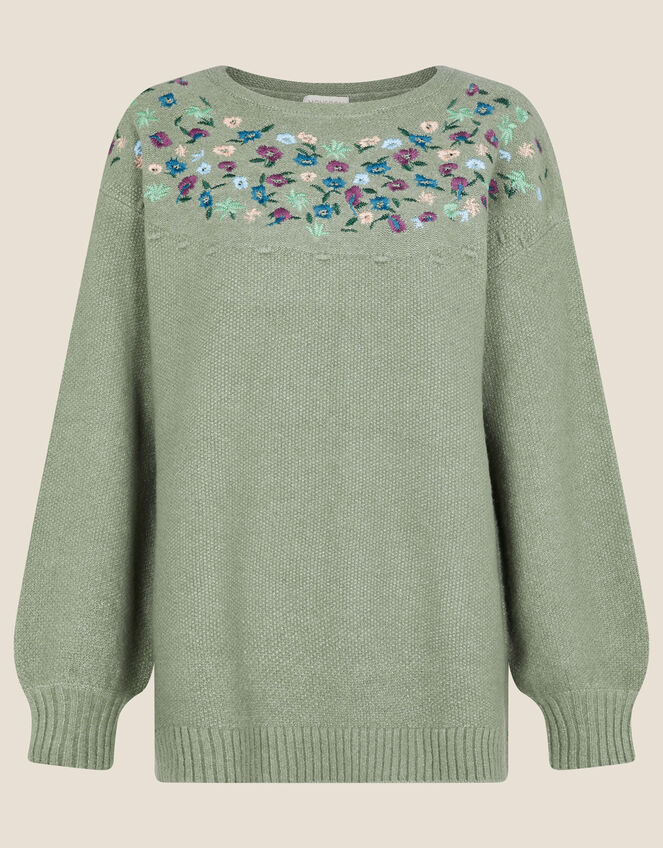 Embroidered Yoke Longline Jumper, Green (SAGE), large