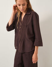 Elsie Pintuck Shirt, Brown (CHOCOLATE), large