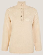 Em Floral Embroidered Knit Jumper, Ivory (IVORY), large