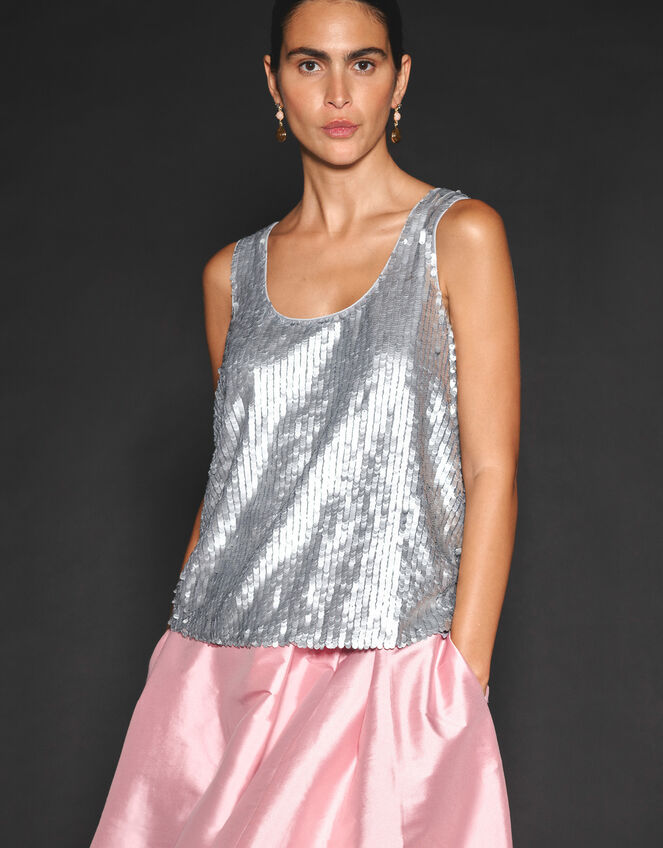 Gabrielle Sequin Embellished Cami Top, Silver (SILVER), large
