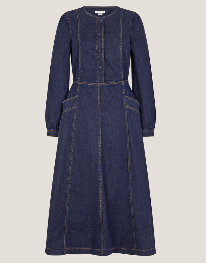 Vivian Button Denim Midi Dress Blue