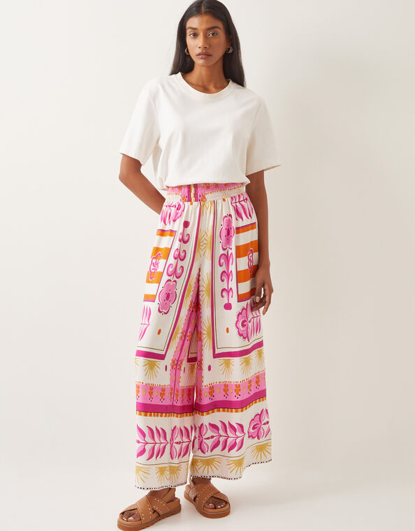 Tina Summer Floral Wide Leg Trousers, Pink (PINK), large