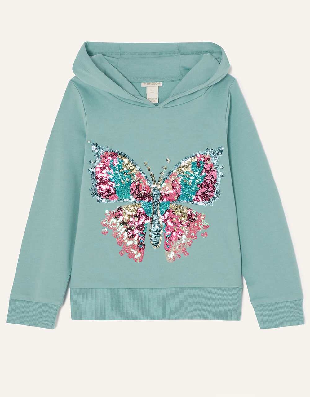 Children Girls 3-12yrs | Sequin Butterfly Hoodie Green - RZ94670