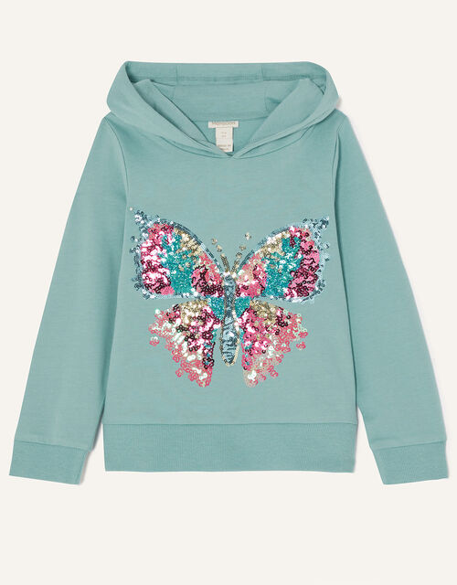 Sequin Butterfly Hoodie, Green (GREEN), large