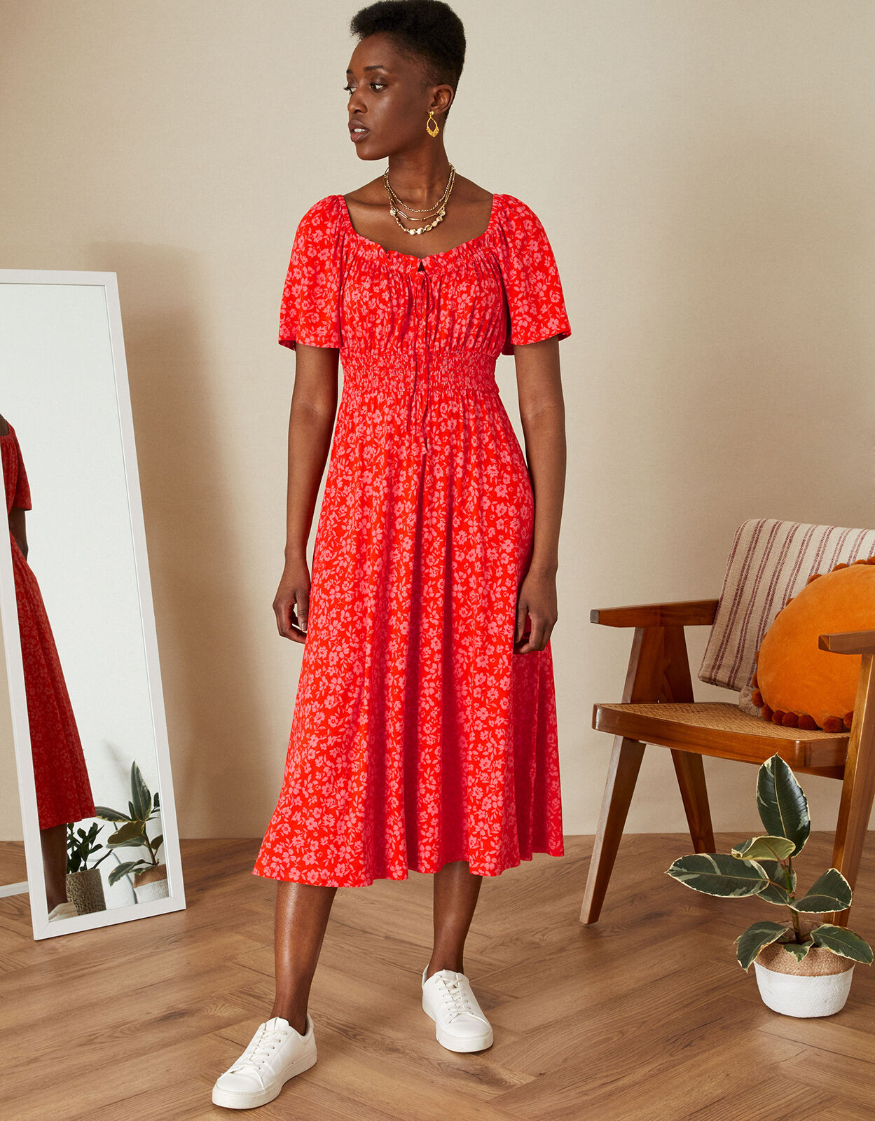 Red summer midi hotsell dress