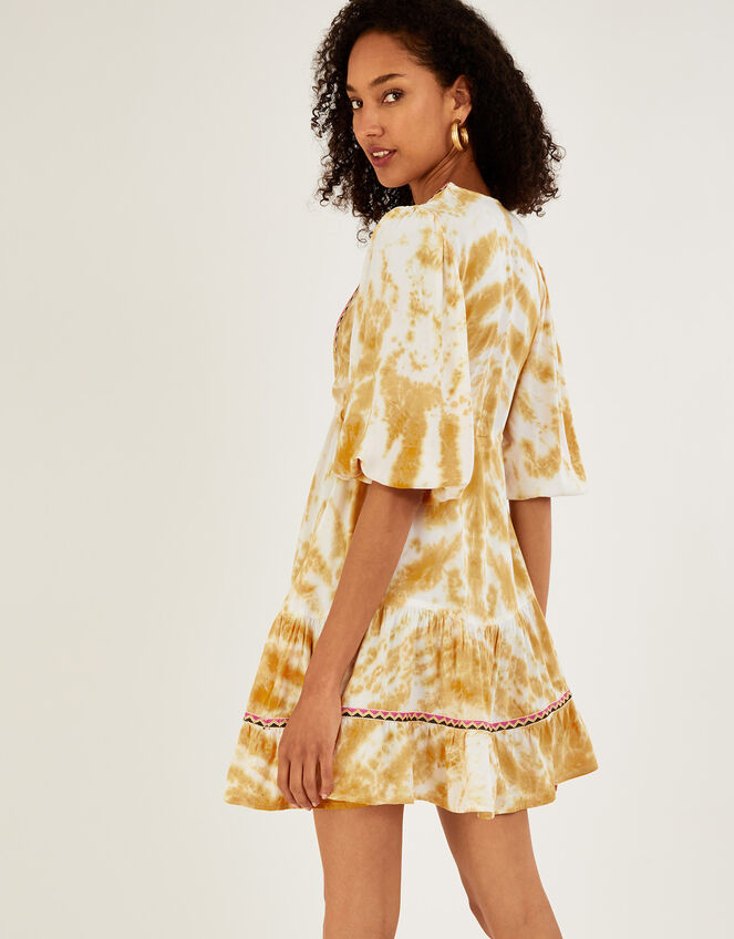 Tie Dye Printed Kaftan Dress, Yellow (OCHRE), large