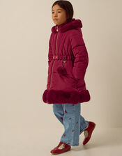 Faux Fur Padded Coat, Red (BURGUNDY), large