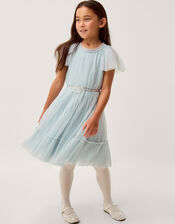 Sky Embellished Pleated Party Dress, Green (SAGE), large