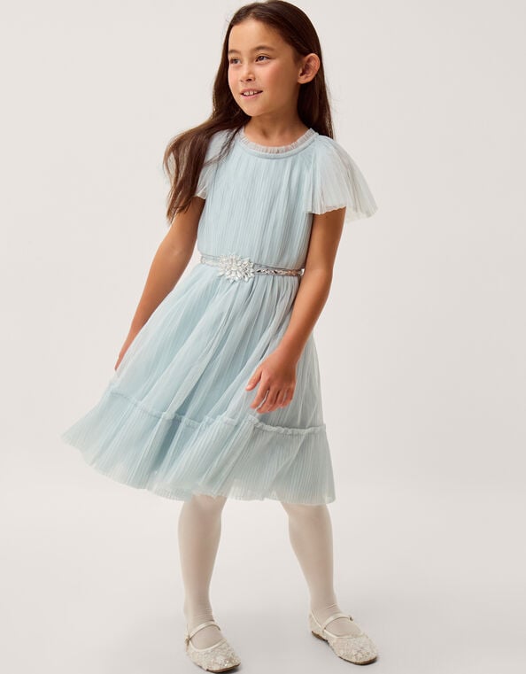 Sky Embellished Pleated Party Dress, Green (SAGE), large