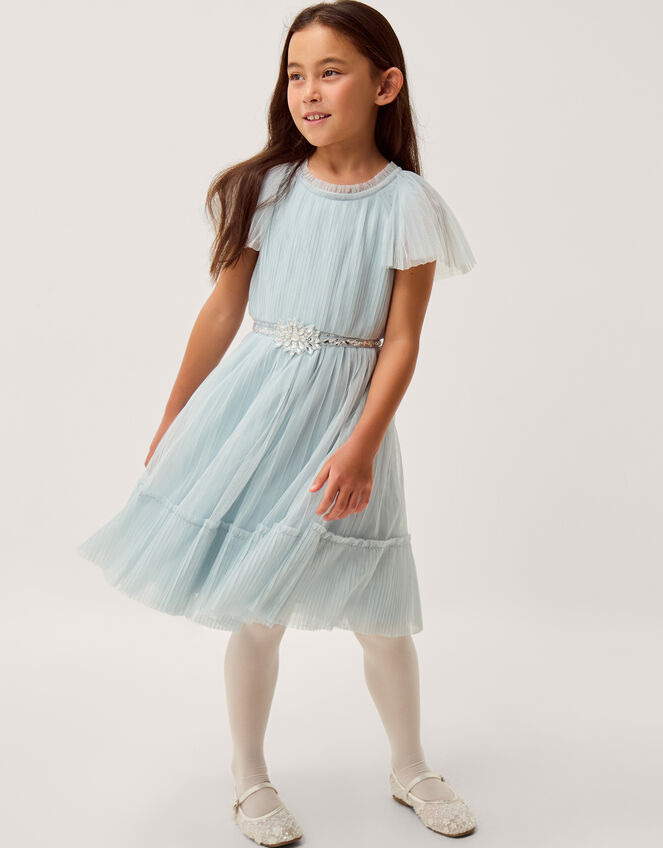 Sky Embellished Pleated Party Dress, Green (SAGE), large