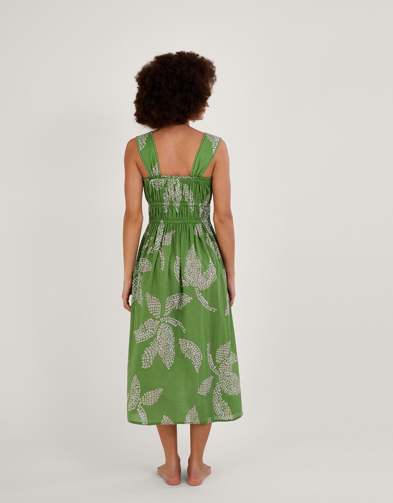 Palm Spot Print Midi Sundress Green